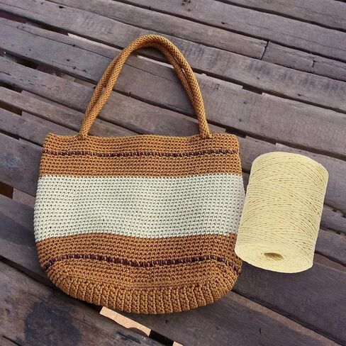 Patikil Natural Cotton Raffia Yarn 328 Yard ، Crochet Raffia Paper Ribbon for Diy Sun Hat Beach Bag Charn knitting ، Coffee Coffee. in Saudi Arabia