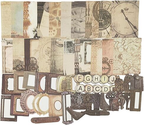 Vintage Scrapbooking Supplies Pack(100 Pieces) for Junk Journal Bullet Journals Planners Decoupage Paper Aesthetic Cottagecore Collage Craft Album (08) in Saudi Arabia