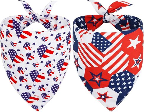 Vivifying Patriotic Dog Bandanas for 4th of July, 2 Pack Double-Sided Triangle Scarves with American Flag, Star & Stripes Pattern, Soft Polyester Pet Accessories for Small to Large Dogs (X-Large) in Kuwait