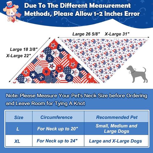 Vivifying Patriotic Dog Bandanas for 4th of July, 2 Pack Double-Sided Triangle Scarves with American Flag, Star & Stripes Pattern, Soft Polyester Pet Accessories for Small to Large Dogs (X-Large) in Kuwait