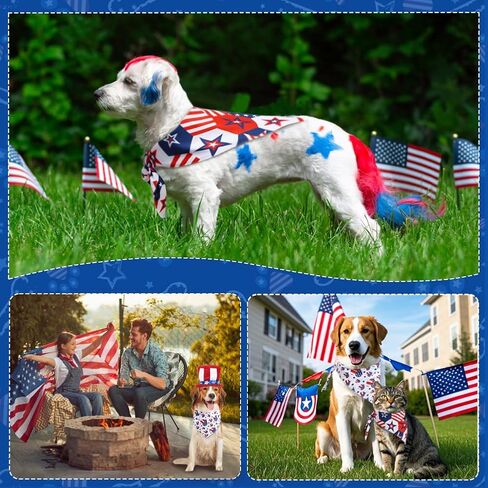 Vivifying Patriotic Dog Bandanas for 4th of July, 2 Pack Double-Sided Triangle Scarves with American Flag, Star & Stripes Pattern, Soft Polyester Pet Accessories for Small to Large Dogs (X-Large) in Kuwait