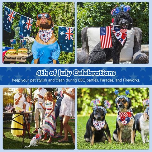 Vivifying Patriotic Dog Bandanas for 4th of July, 2 Pack Double-Sided Triangle Scarves with American Flag, Star & Stripes Pattern, Soft Polyester Pet Accessories for Small to Large Dogs (X-Large) in Kuwait