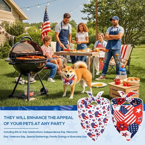 Vivifying Patriotic Dog Bandanas for 4th of July, 2 Pack Double-Sided Triangle Scarves with American Flag, Star & Stripes Pattern, Soft Polyester Pet Accessories for Small to Large Dogs (X-Large) in Kuwait