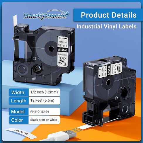 18445 Rhino 5200 4200 Label Tape 3/4'' Compatible with Dymo Vinyl Tape A18445 Work with Dymo Rhino Pro 5000 6000 Industrial Label Maker Refills, 3/4" x 18', 5-Pack in Saudi Arabia