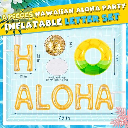 Sumind 8 PCS Aloha Floating Pool Letters Aloha Party Decoration Decoration 20 "رسائل عائمة لحوض سباحة Hawaii Luau Decoration مع كرات شاطئية قابلة للنفخ in Kuwait