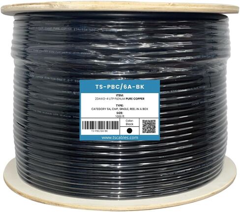 TSCables | Cat6A Plenum (CMP) 1000ft, 750Mhz, PoE++ (4PPoE) | 100% Solid Bare Copper | 23AWG Unshielded Twisted Pairs (UTP), Available in 7 Colors for Easy Identification Across Various Setups in Kuwait