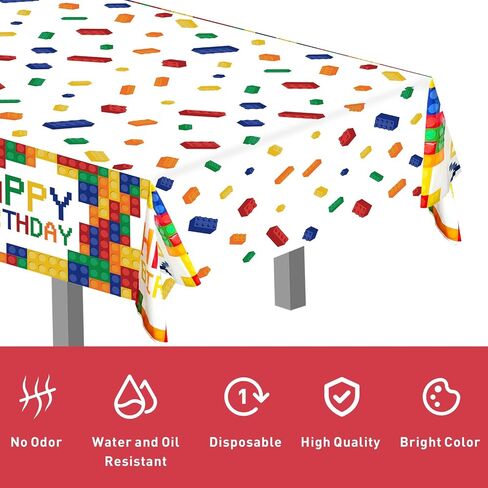 100Pcs Happy Birthday Decorations, Party Decorations, Birthday Party Supplies Set Includes Paper Birthday Plates, Napkins, Cups, Tablecloth, Tableware Set, Banner, Serves16 (Building Block) in Saudi Arabia