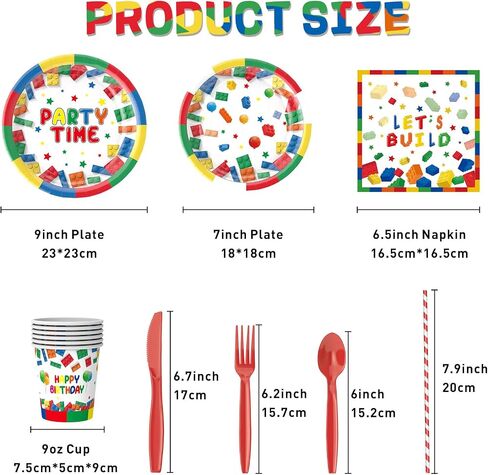 100Pcs Happy Birthday Decorations, Party Decorations, Birthday Party Supplies Set Includes Paper Birthday Plates, Napkins, Cups, Tablecloth, Tableware Set, Banner, Serves16 (Building Block) in Saudi Arabia
