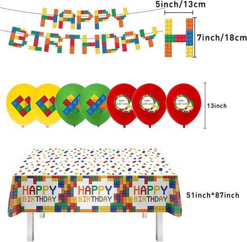 100Pcs Happy Birthday Decorations, Party Decorations, Birthday Party Supplies Set Includes Paper Birthday Plates, Napkins, Cups, Tablecloth, Tableware Set, Banner, Serves16 (Building Block) in Saudi Arabia