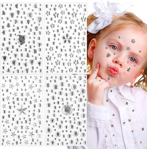 4 Sheets Color Gem Stickers for Crafts, Self Adhesive Heart Star Flower Round Rhinestones, 560Pcs Assorted Shapes Stick On Gems, Acrylic Bling Jewels Stickers, Craft Supplies for Kids in Kuwait
