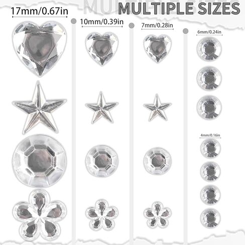 4 Sheets Color Gem Stickers for Crafts, Self Adhesive Heart Star Flower Round Rhinestones, 560Pcs Assorted Shapes Stick On Gems, Acrylic Bling Jewels Stickers, Craft Supplies for Kids in Kuwait