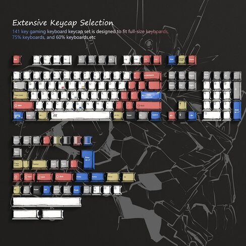 Retro Anime PBT Keycaps-Cherry Keycaps, Manga Theme Keycaps 60 65 75 100 Percent, 5 Side Dye Sublimation 141 Keys Set for Cherry Gateron MX Switches Keyboards, White (Colorful) in Saudi Arabia
