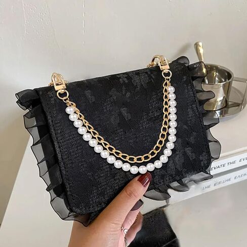 Beiqiya Pearl Presh سلسلة مزدوجة ، وأشرطة حقيبة يد من الفولاذ المقاوم للصدأ ، وأكياس الرسول محافظ مقبض قصير الاستبدال سحر الملحقات للنساء- الذهب in Kuwait
