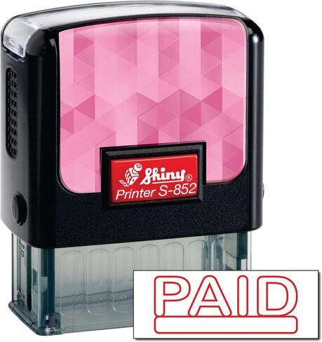 Shiny Paid Stamp Self Inking Rubber Stamp, 1/2" by 1-1/2" Impression Area, Red Ink, Refillable in Saudi Arabia