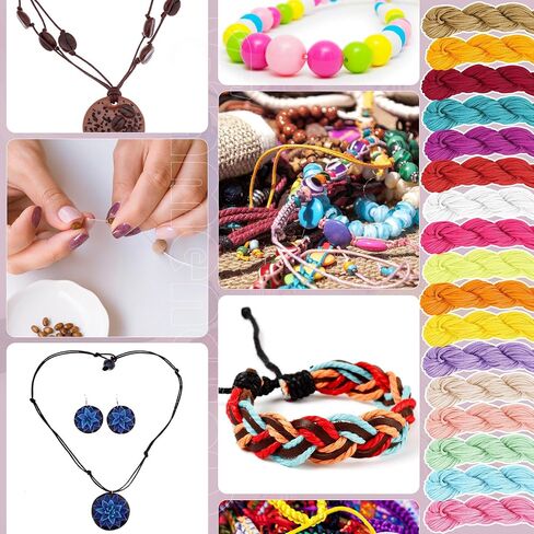 Framendino, 27 Pack 1mm Nylon Beading String Chinese Knotting Cord Trim Cords Macrame Thread Braided for Friendship Bracelets Necklace Jewelry Making (27 Colors, 675 Yards) in Kuwait