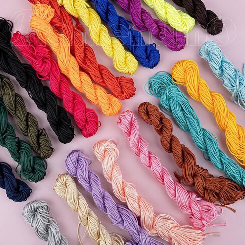 Framendino, 27 Pack 1mm Nylon Beading String Chinese Knotting Cord Trim Cords Macrame Thread Braided for Friendship Bracelets Necklace Jewelry Making (27 Colors, 675 Yards) in Kuwait
