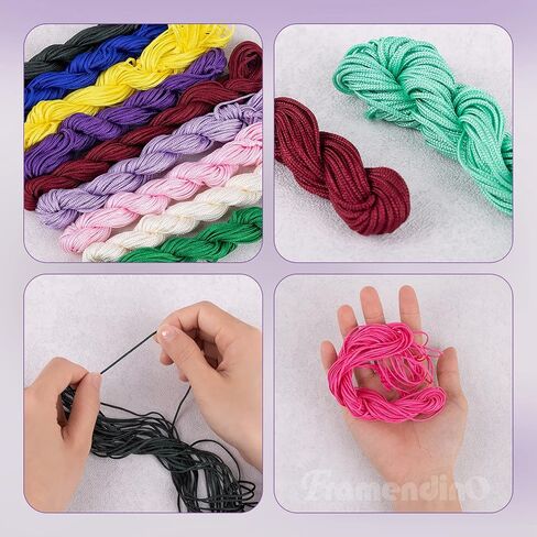 Framendino, 27 Pack 1mm Nylon Beading String Chinese Knotting Cord Trim Cords Macrame Thread Braided for Friendship Bracelets Necklace Jewelry Making (27 Colors, 675 Yards) in Saudi Arabia