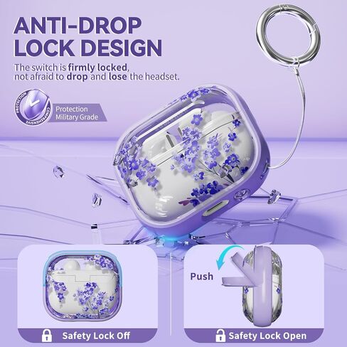 with Safety Lock for Galaxy Buds Pro 3 Case/Galaxy Buds 3 Case with Cleaner Kit and Keychain, Cute Floral Buds Pro 3 Case Cover for Women Girly, As a Phone Stand- Black Gold Flower in Kuwait