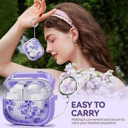 with Safety Lock for Galaxy Buds Pro 3 Case/Galaxy Buds 3 Case with Cleaner Kit and Keychain, Cute Floral Buds Pro 3 Case Cover for Women Girly, As a Phone Stand- Black Gold Flower in Kuwait