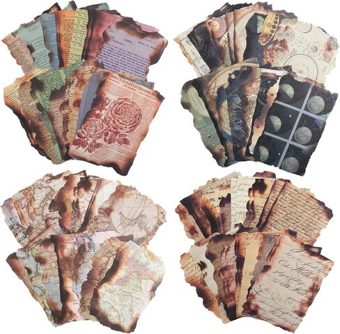 Dizdkizd 120 Sheets of Vintage Burnt Edge Scrapbook Paper for Junk Journal, Thin Collage Paper, Decoupage Paper, 4 × 6 inches, 120 Sheets/ 4 Sets in Saudi Arabia