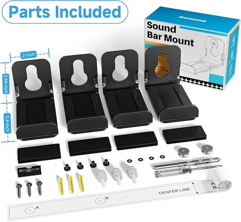 2-Set Soundbar Mount with Safety Lock, Adjustable from 3.4''-5.8'', Soundbar Under TV Shelf Compatible with Samsung, Sony, Bose, JBL and More, Supports Up to 30 lbs, Easy One-Person Installation in Saudi Arabia