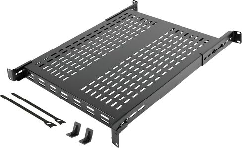 1U 4-Post Vented Server Rack Mount Shelf,21.7in Deep with Adjustable Depth 13.5-31.8 Inch,Supports to 242 lbs,Universal Tray for 19 Inch AV/Network Equipment Rack,Black in Saudi Arabia