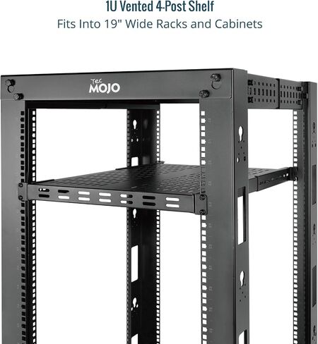 1U 4-Post Vented Server Rack Mount Shelf,21.7in Deep with Adjustable Depth 13.5-31.8 Inch,Supports to 242 lbs,Universal Tray for 19 Inch AV/Network Equipment Rack,Black in Saudi Arabia