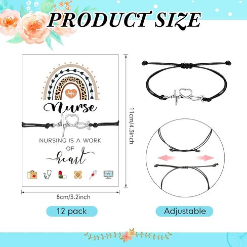 Yinkin 12 Pcs School Nurse Gifts Bulk Nurses Bracelets for Women with Blessing Card Nurse Week Day Party Favor Christmas Appreciation Graduation Gift in Kuwait
