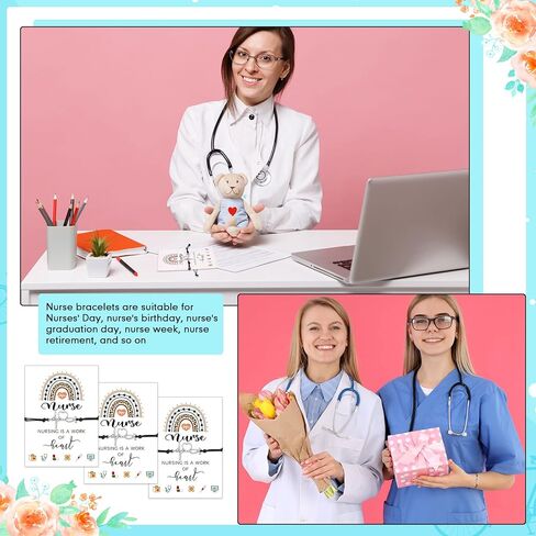 Yinkin 12 Pcs School Nurse Gifts Bulk Nurses Bracelets for Women with Blessing Card Nurse Week Day Party Favor Christmas Appreciation Graduation Gift in Kuwait