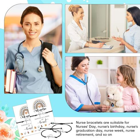 Yinkin 12 Pcs School Nurse Gifts Bulk Nurses Bracelets for Women with Blessing Card Nurse Week Day Party Favor Christmas Appreciation Graduation Gift in Kuwait