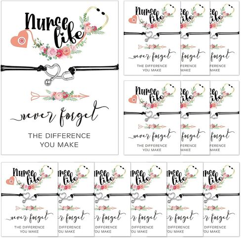 Yinkin 12 Pcs School Nurse Gifts Bulk Nurses Bracelets for Women with Blessing Card Nurse Week Day Party Favor Christmas Appreciation Graduation Gift in Saudi Arabia
