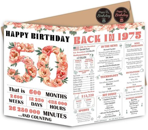 50th Birthday Card for Women Her, 50th Retro Floral for Her Birthday Card Gifts for Girls, Happy 50 Year Old Birthday Decorations, Double-Sided in Saudi Arabia