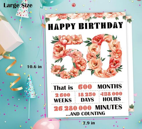 50th Birthday Card for Women Her, 50th Retro Floral for Her Birthday Card Gifts for Girls, Happy 50 Year Old Birthday Decorations, Double-Sided in Saudi Arabia