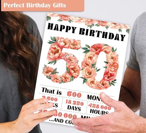 50th Birthday Card for Women Her, 50th Retro Floral for Her Birthday Card Gifts for Girls, Happy 50 Year Old Birthday Decorations, Double-Sided in Saudi Arabia