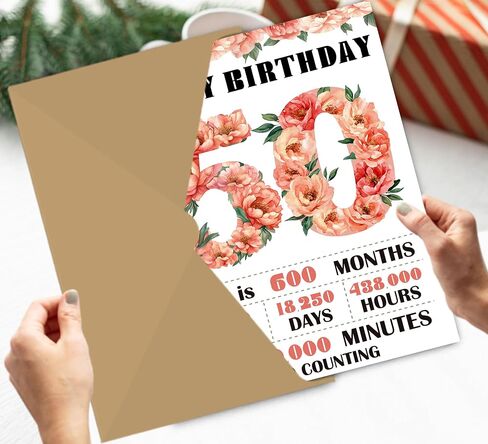 50th Birthday Card for Women Her, 50th Retro Floral for Her Birthday Card Gifts for Girls, Happy 50 Year Old Birthday Decorations, Double-Sided in Saudi Arabia