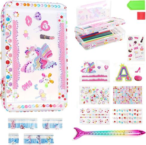 1PCS Clear Pencil Case, Plastic Pencil Box, Large Crayon Box, Craft Organizers and Storage, School Supplies for Boys and Girls with Stickers and Kit (Unicorn Set) in Saudi Arabia