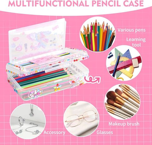 1PCS Clear Pencil Case, Plastic Pencil Box, Large Crayon Box, Craft Organizers and Storage, School Supplies for Boys and Girls with Stickers and Kit (Unicorn Set) in Saudi Arabia