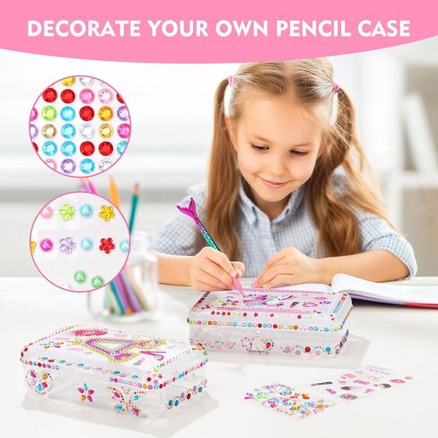 1PCS Clear Pencil Case, Plastic Pencil Box, Large Crayon Box, Craft Organizers and Storage, School Supplies for Boys and Girls with Stickers and Kit (Unicorn Set) in Saudi Arabia