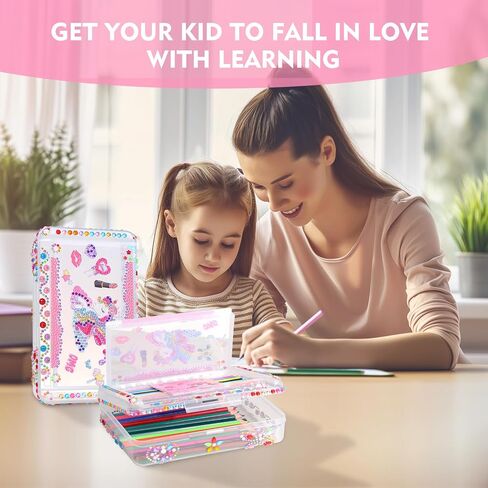 1PCS Clear Pencil Case, Plastic Pencil Box, Large Crayon Box, Craft Organizers and Storage, School Supplies for Boys and Girls with Stickers and Kit (Unicorn Set) in Saudi Arabia