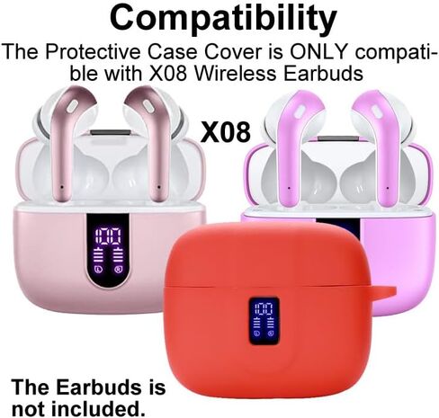 Earbuds Case Compatible with TAGRY X08 Wireless Headphone, Silicon Protective Cover with Keychain, with Window for LED Display (Black) in Saudi Arabia