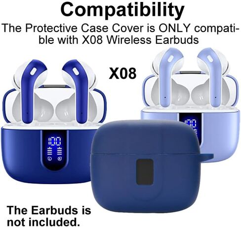 Earbuds Case Compatible with TAGRY X08 Wireless Headphone, Silicon Protective Cover with Keychain, with Window for LED Display (Black) in Saudi Arabia