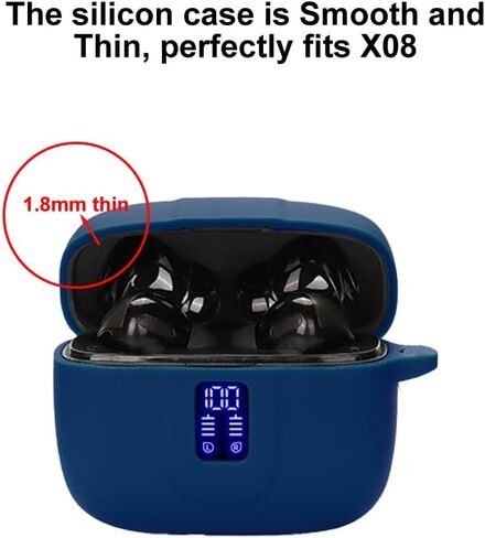 Earbuds Case Compatible with TAGRY X08 Wireless Headphone, Silicon Protective Cover with Keychain, with Window for LED Display (Black) in Saudi Arabia