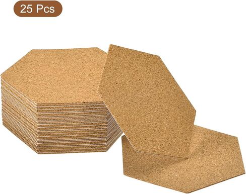 uxcell 25pcs Self Adhesive Cork Coasters 4 x 4 x 0.04 Cork Mats Cork Tiles Cork Backing Sheets Mini Cork Board for Coasters and DIY Crafts, Hexagon in Saudi Arabia