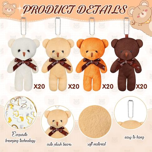 Libima 60 Pcs Mini Bear Baby Shower Decorations First Baby Shower Favors Party Supplies Souvenirs 4.7" Tiny Soft Stuffed Plush Bears Bulk with Thank You Tag and Heart Organza Bag(Brown Series) in Kuwait