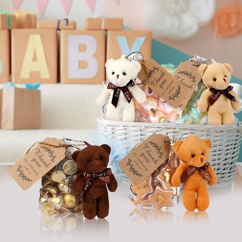 Libima 60 Pcs Mini Bear Baby Shower Decorations First Baby Shower Favors Party Supplies Souvenirs 4.7" Tiny Soft Stuffed Plush Bears Bulk with Thank You Tag and Heart Organza Bag(Brown Series) in Kuwait