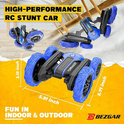 BEZGAR TD202 Remote Control Car - Double Sided RC Stunt Car,360 Flip Spinning RC Cars with Bright Lights,Outdoor All Terrain Rechargeable Electric Car,Fun Toy Cars Gifts for Boys,Girls Kids&Adults in Saudi Arabia