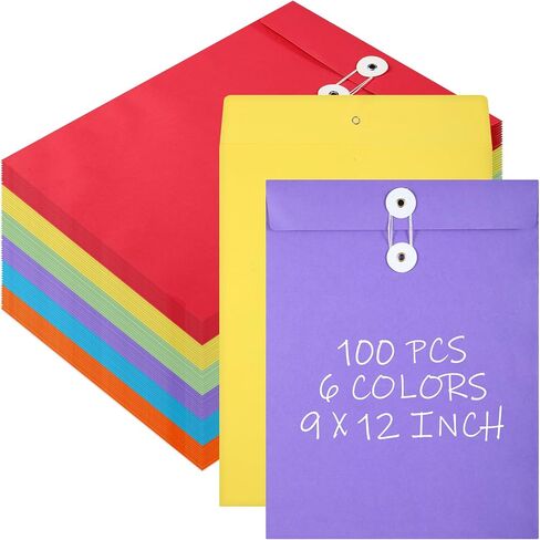 100 Pcs Interoffice Envelopes with String Tie Closure and Button 9 x 12 Inches Mailing Envelopes Colored Expandable Files Folders Peper Document Envelope for Home Office Business Storing in Saudi Arabia