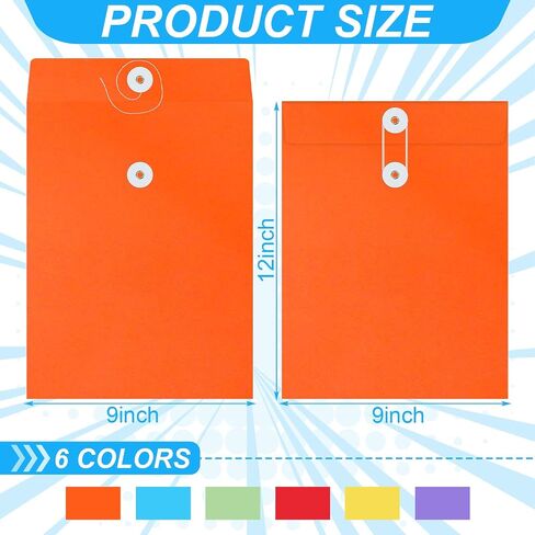 100 Pcs Interoffice Envelopes with String Tie Closure and Button 9 x 12 Inches Mailing Envelopes Colored Expandable Files Folders Peper Document Envelope for Home Office Business Storing in Saudi Arabia