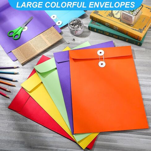 100 Pcs Interoffice Envelopes with String Tie Closure and Button 9 x 12 Inches Mailing Envelopes Colored Expandable Files Folders Peper Document Envelope for Home Office Business Storing in Saudi Arabia