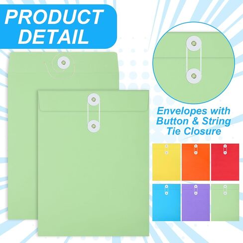100 Pcs Interoffice Envelopes with String Tie Closure and Button 9 x 12 Inches Mailing Envelopes Colored Expandable Files Folders Peper Document Envelope for Home Office Business Storing in Saudi Arabia